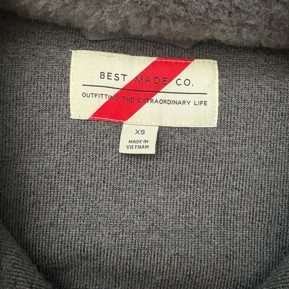 Best Made Co. Wool Sherpa Zip Up Fleece with Leather Pulls, Men’s XS, Dark Grey. - Picture 6 of 6